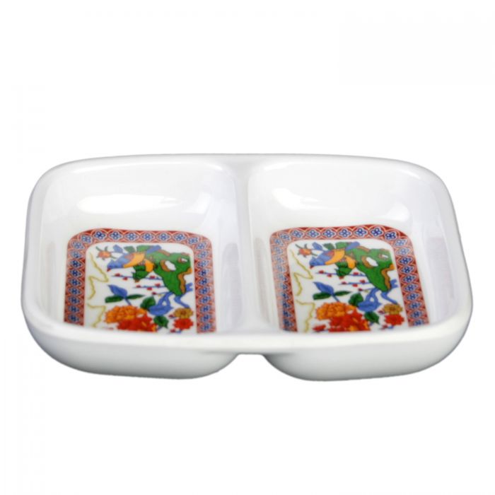 Thunder Group 1102TP, 2 OZ, 3 3/8" X 2 3/4" TWIN SAUCE DISH, PEACOCK, Melamine, NSF, Case Pack of 24