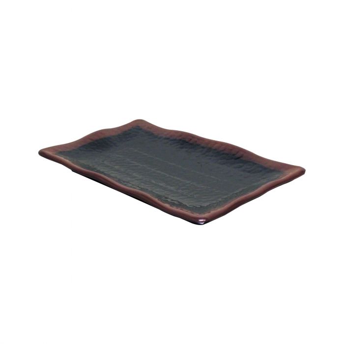 Thunder Group 2416TM, 15 1/2" X 10 3/4" WAVE RECTANGULAR PLATE, TENMOKU, Melamine, NSF, Case Pack of 12