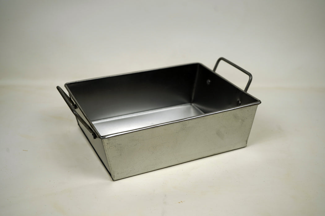 Rectangle Galvanized Metal Bread Basket with handles-Silver- 8 Inch.