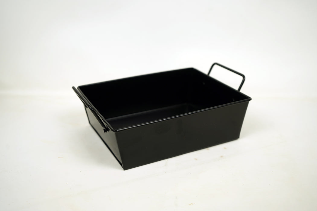 Rectangle Galvanized Metal Bread Basket with handles-Black- 8 Inch.