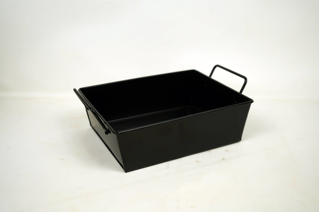 Rectangle Galvanized Metal Bread Basket with handles-Black- 8 Inch.