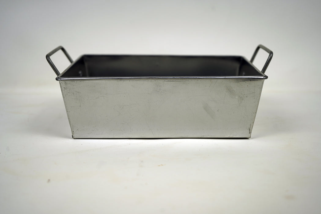 Rectangle Galvanized Metal Bread Basket with handles-Silver- 8 Inch.