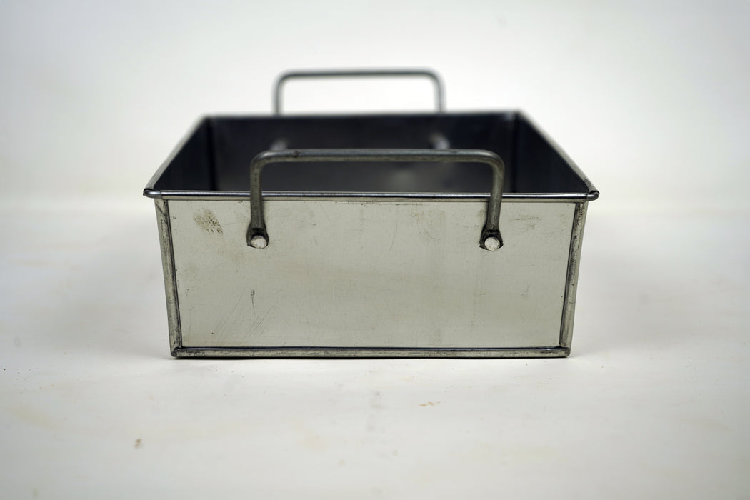 Rectangle Galvanized Metal Bread Basket with handles-Silver- 8 Inch.