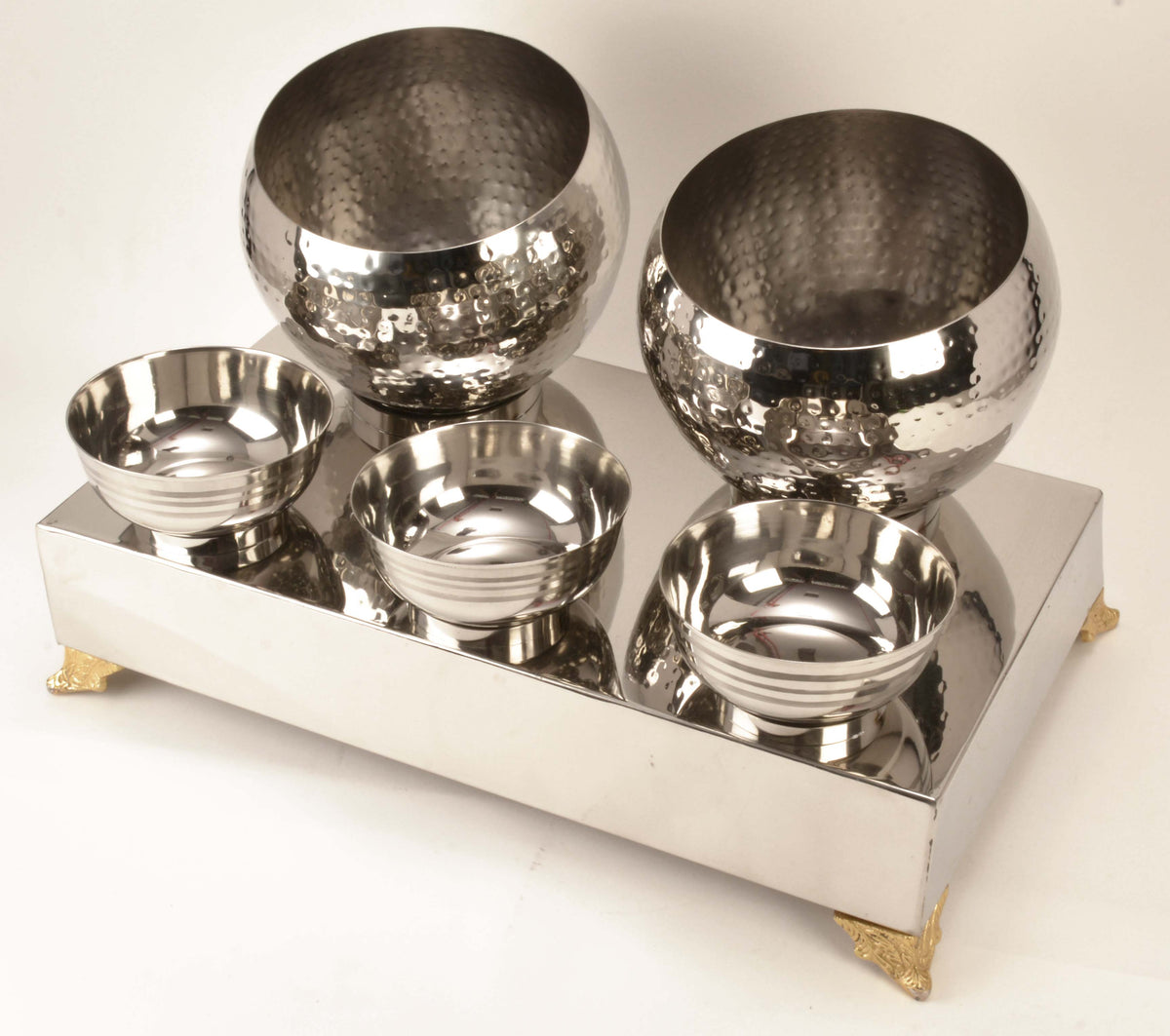 Hammered Stainless Steel 5 Pani Puri Pot Buffet Stand — Nishi ...