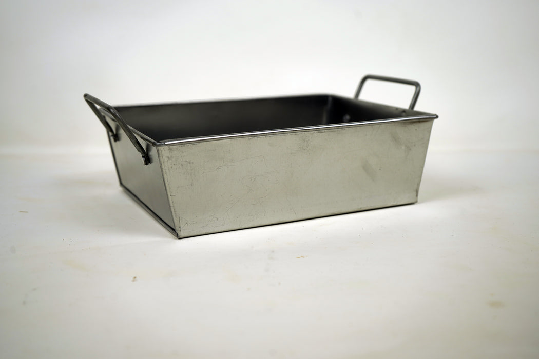 Rectangle Galvanized Metal Bread Basket with handles-Silver- 8 Inch.