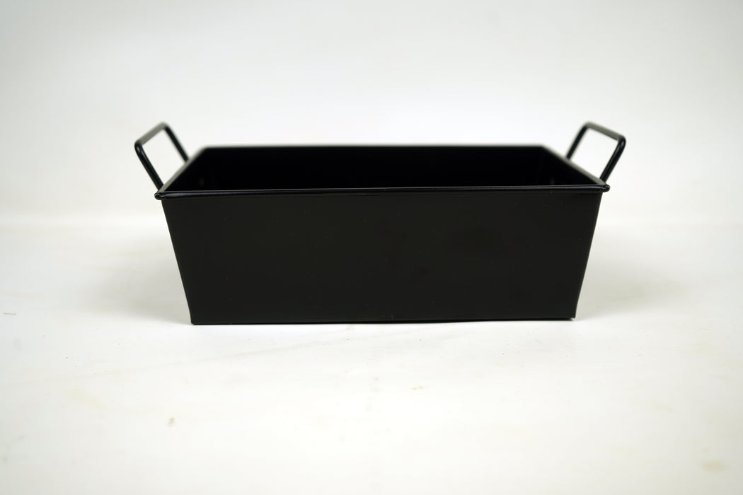 Rectangle Galvanized Metal Bread Basket with handles-Black- 8 Inch.