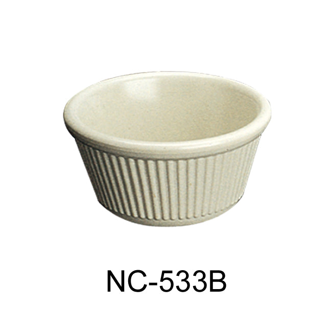 Yanco NC-533B Fluted Ramekin, 4 oz Capacity, 1.5" Height, 3.75" Diameter, Melamine, Bone White Color, Pack of 72