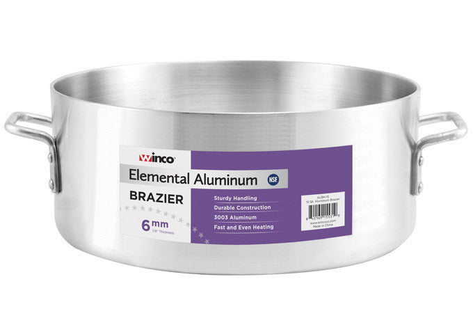 WINCO ALBH-18 Extra Heavy Duty 1/4" (6mm) Aluminum Brazier- 18 Qt.