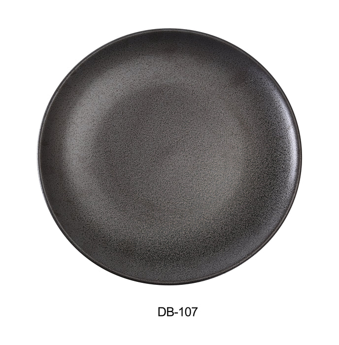 Yanco DB-107 Diamond Black 7" x 3/4" Coupe Shape Round Plate, China, Matte Glaze, Black, Pack of 36