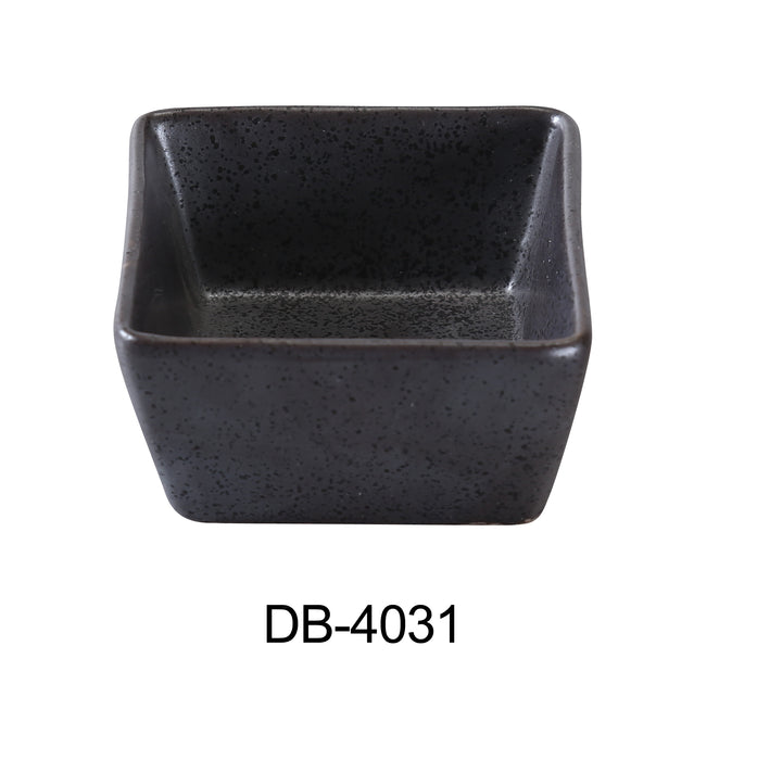 Yanco DB-4031 Diamond Black 3" x 3" x 1 3/4" Square Sauce Dish, 4 Oz, China, Matte Glaze, Black, Pack of 48