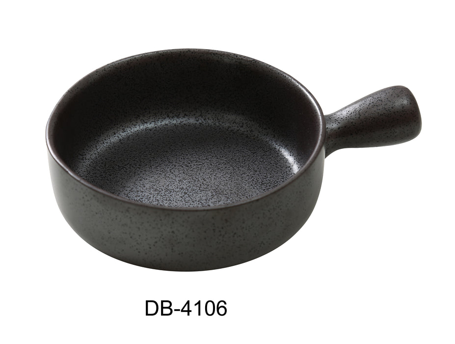 Yanco DB-4106 Diamond Black 5 7/8" x 2" Skillet with Handle, 18 Oz, China, Matte Glaze, Black, Pack of 24