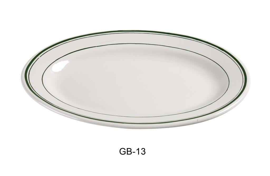 Yanco GB-13 Green Band Platter, 11.5″ Length, 8.125″ Width, China, American White Color, Pack of 12