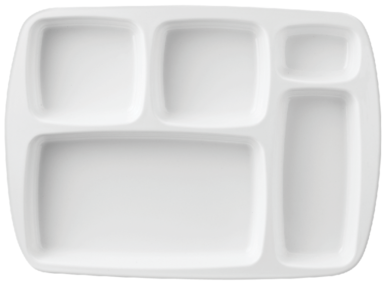 Divided Plates Melamine 5-Compartment White Serving Tray, 13.3 x 10.83  inches, 3 PCS, PFW-1331083-03