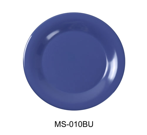 Yanco MS-010BU Mile Stone Wide Rim Round Plate, 10.5" Diameter, Melamine, Blue Pack of 24