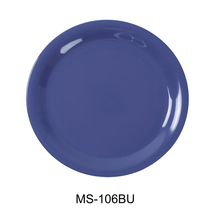 Yanco MS-106BU Mile Stone Narrow Rim Round Plate, 6.5" Diameter, Melamine, Blue Color, Pack of 48