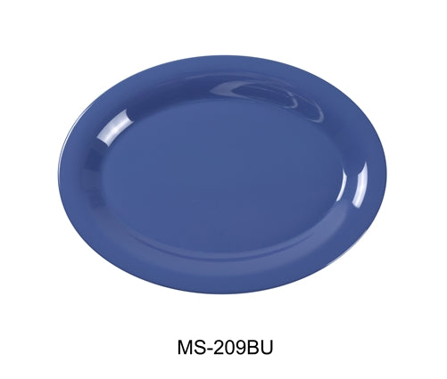 Yanco MS-209BU Mile Stone Oval Platter, 9.5" Length, 7.25" Width, Melamine, Blue  Pack of 24