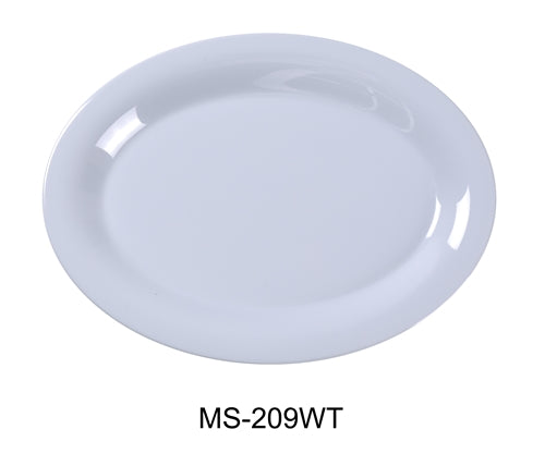 Yanco MS-209WT Mile Stone Oval Platter, 9.5" Length, 7.25" Width, Melamine, White Pack of 24