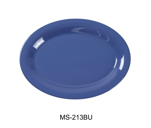 Yanco MS-213BU Mile Stone Oval Platter, 13.5" Length, 10.5" Width, Melamine, Blue, Pack of 12
