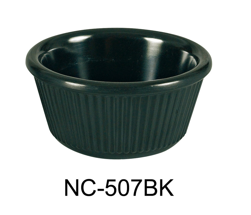 Yanco NC-507BK Fluted Ramekin, 1.5 oz Capacity, 1.35" Height, 2.5" Diameter, Melamine, Black Color, Pack of 72