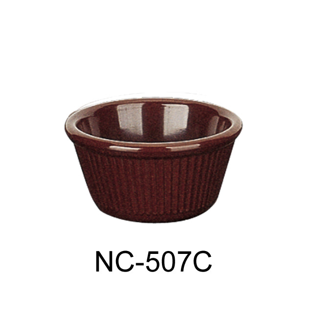 Yanco NC-507C Fluted Ramekin, 1.5 oz Capacity, 1.25" Height, 2.5" Diameter, Melamine, Chocolate Color, Pack of 72