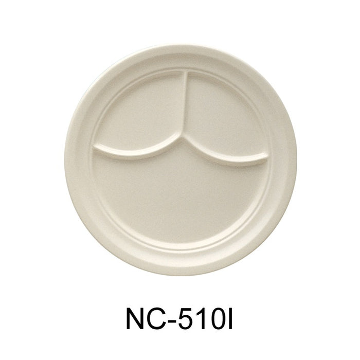 Yanco NC-510I Compartment Collection 3-Compartment Plate, 9" Diameter, Melamine, Ivory Color, Pack of 24