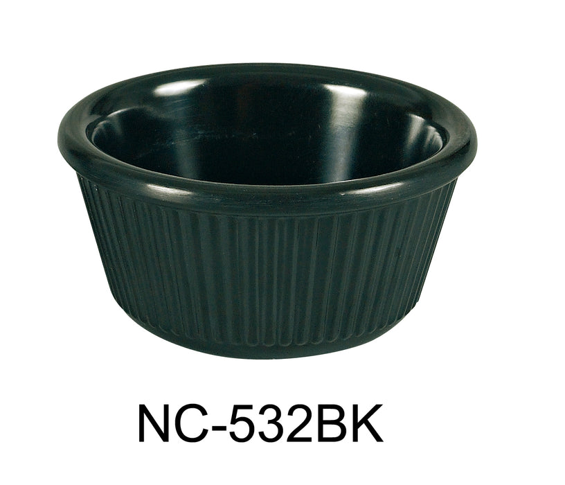 Yanco NC-532BK Fluted Ramekin, 4 oz Capacity, 1.75" Height, 3.375" Diameter, Melamine, Black Color, Pack of 72