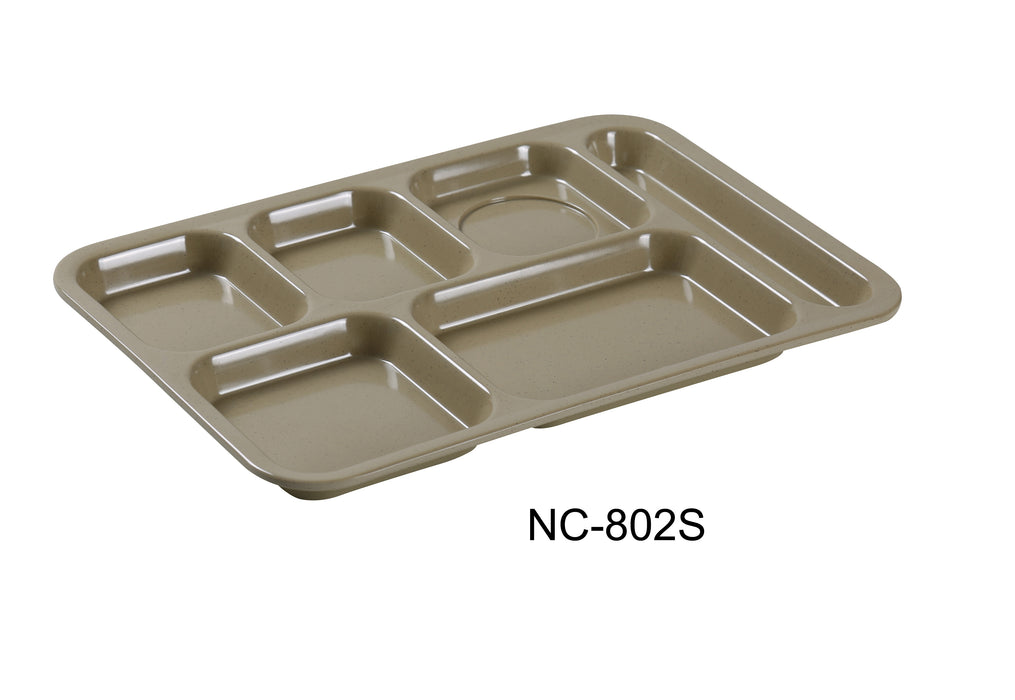 Yanco NC-802S Compartment Collection 6-Compartment Plate, Right Hand, 14" Length, 10" Width, Melamine, Sand Color, Pack of 12