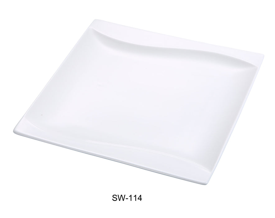Yanco SW-114 Sea Wave 14″ Square Plate, China, Bone White, Pack of 12