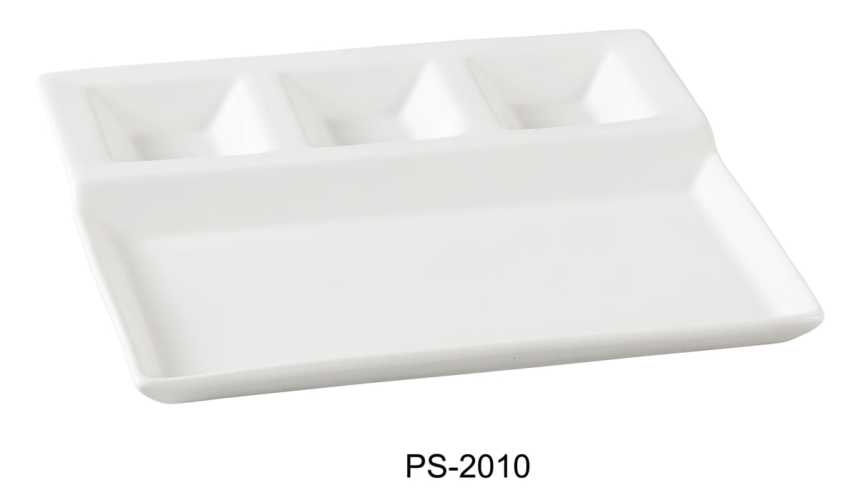 Yanco PS-2010 Piscataway 10 1/4" x 8 3/4" 4 Compartment Plate, China, Rectangular, White, Pack of 12