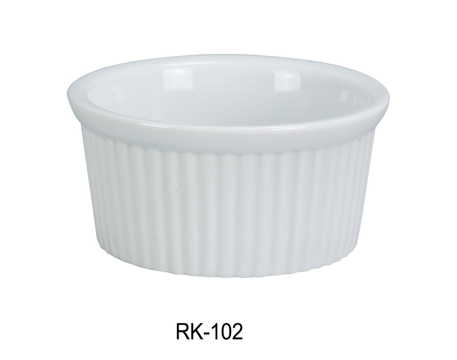 Yanco RK-102 Ramekin, Fluted, 2 oz Capacity, 2.75″ Diameter, 1.25″ Height, China, Super White Color, Pack of 48