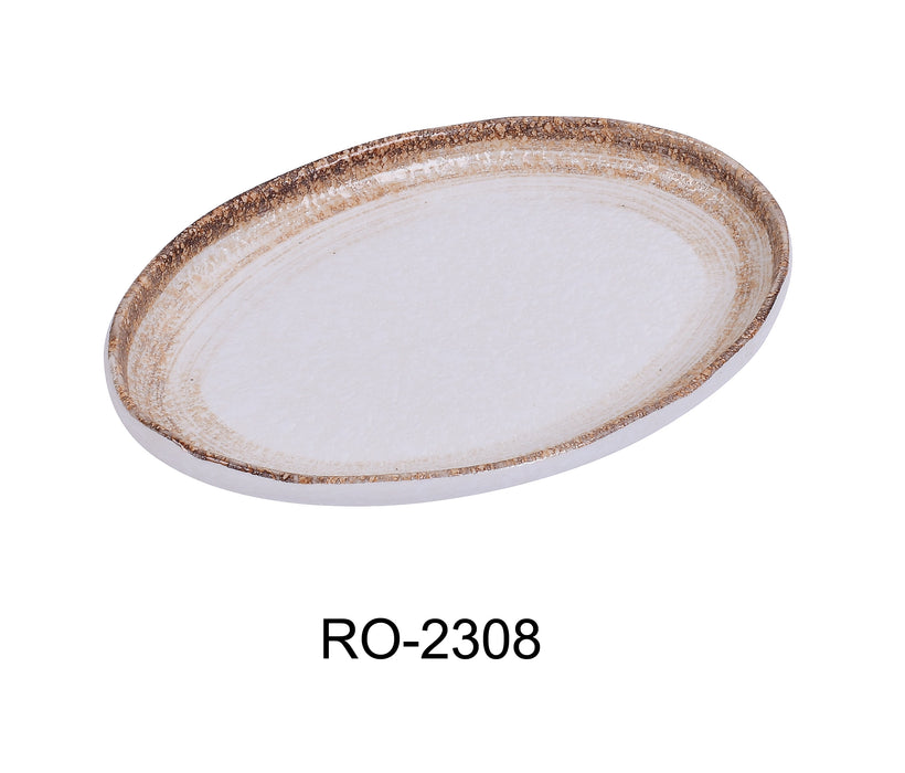 Yanco RO-2308 ROCKEYE-2 8" x 5 1/2" x 3/4" Oval Platter, China, White & Brown, Pack of 36