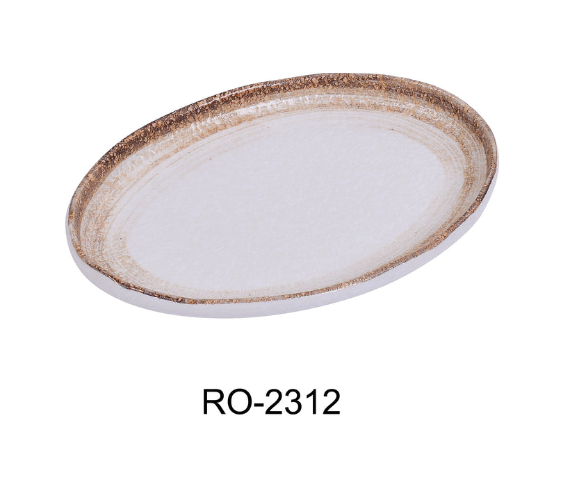 Yanco RO-2312 ROCKEYE-2 12" x 8 1/4" x 1 1/4" Oval Platter, China, White & Brown, Pack of 12