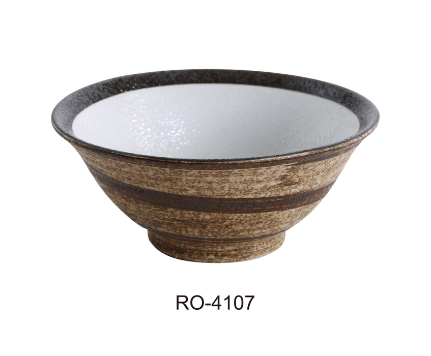 Yanco RO-4107 ROCKEYE 7 1/2" x 3 1/2" Round Noodle Bowl, 26 Oz, China, White & Brown, Pack of 24