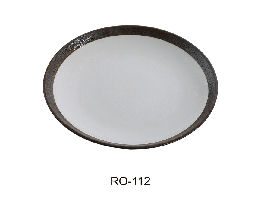 Yanco RO-110 ROCKEYE 10 1/4" x 7/8" Round Coupe Plate, China, Two-Tone, White & Brown, Pack of 12