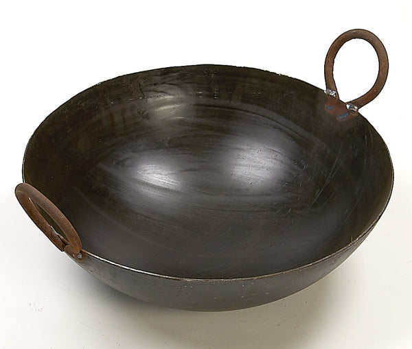 Traditional Indian Iron Kadai Wok - 18 inches with handles