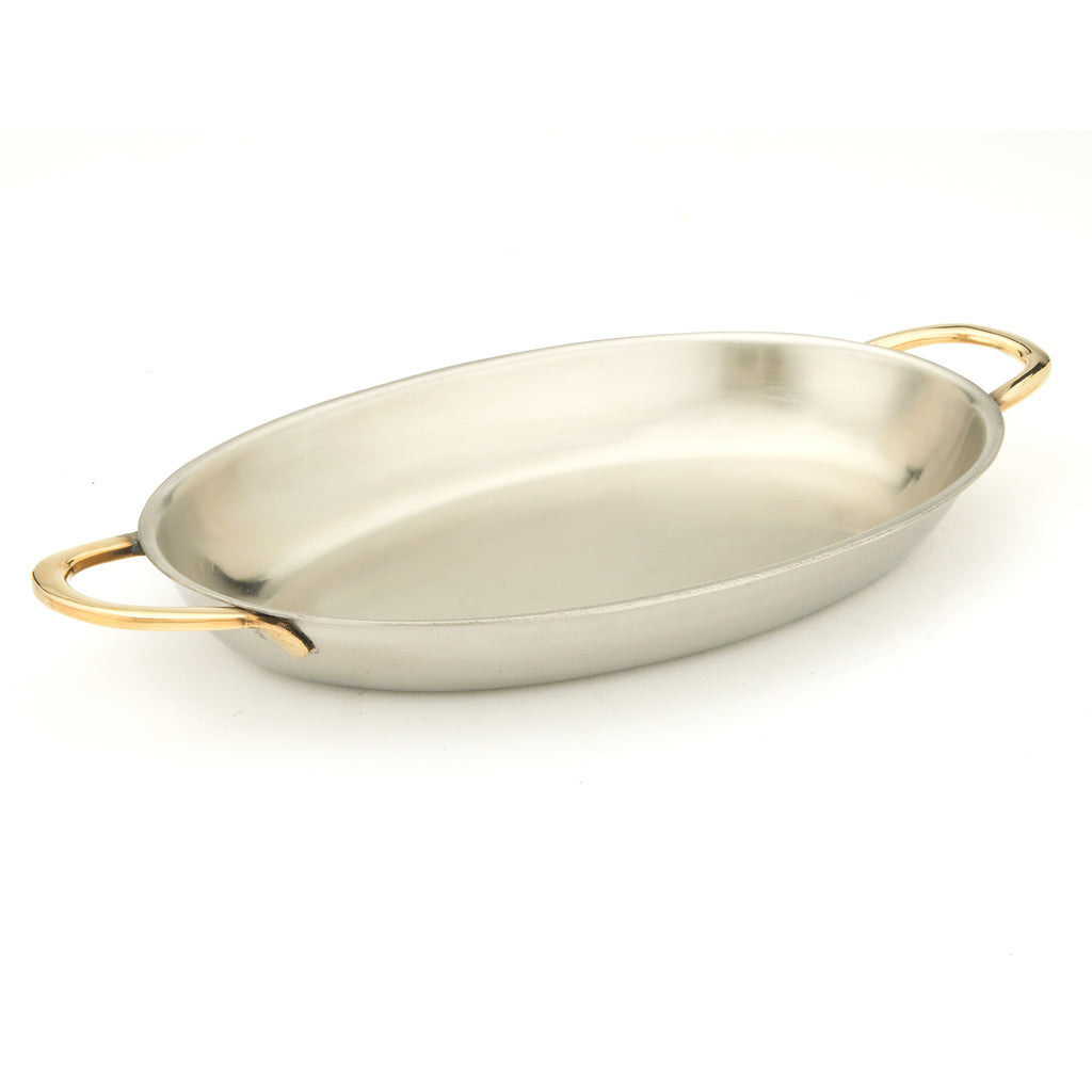 Stainless Steel Au Gratin Oval Dish with Brass handle - 14 Oz. — Nishi  Enterprise Inc