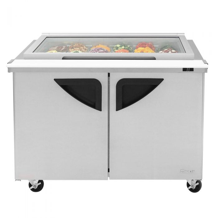 Turbo Air TST-48SD-18-N-GL, 2 Solid Doors Mega Top Unit w/ Glass Lid Refrigerated Sandwich Prep Table