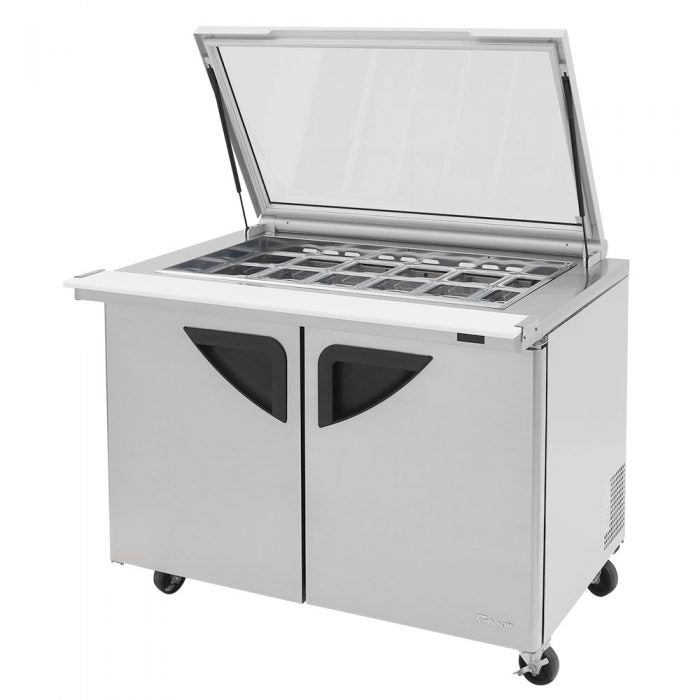 Turbo Air TST-48SD-18-N-GL, 2 Solid Doors Mega Top Unit w/ Glass Lid Refrigerated Sandwich Prep Table